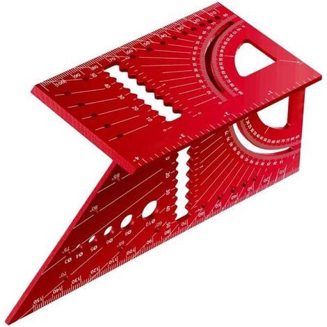 Bunthaus Règle De Mesure Carrée En Alliage D'Aluminium, Outil De Mesure D'Angle À Onglets 3d 45 À 90 Degrés, Règles Carrée, Pour Travail Du Bois, Rouge