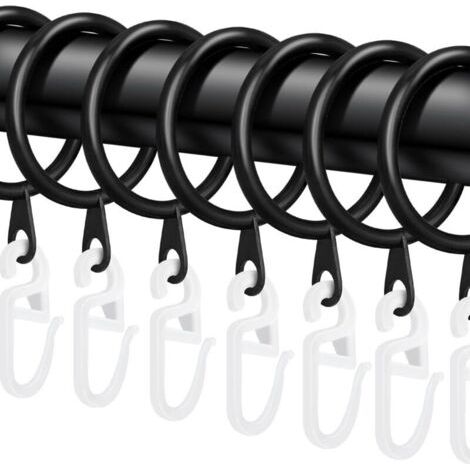 Bunthaus Lot De 40 Anneaux Métal Avec Crochets Rideaux Douche, Sol Au Plafond, Diamètre 30mm (noir)