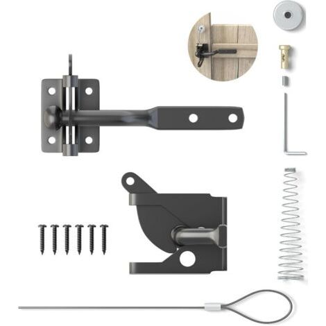Bunthaus Verrou De Portail Verrouillage Automatique, Serrure Métal À Boulon, Loquet Acier À Gravité Clôture Jardin,noir, Avec 6 Vis, Pour Portail En Bois Et Portail De Clôture Portail De Clôture Suffo