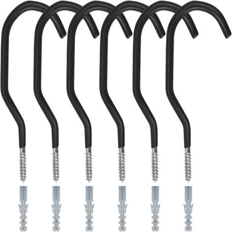 Bunthaus Lot De 3 Paires De Crochets Pour Vélo À Fixer Au Plafond, Crochets Noirs Avec Chevilles