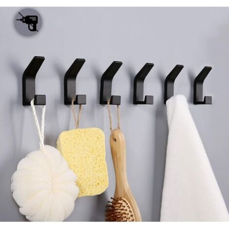 Bunthaus Porte-serviettes Sans Perçage Étanche Auto-adhésifs Crochets Crochets De Crochet Pour Salle De Bain Wc Serviettes De Cuisine, Bureau, 6 Pièces Noir