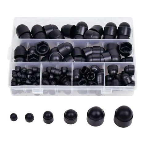 Bunthaus Lot De 145 Cache-écrous Hexagonaux En Caoutchouc, Cache-boulons, Capuchons À Vis, Kits D'Écrous En Plastique Avec Boîte De Rangement, 145 Pièces Noires M4 M5 M6 M8 M10 M12