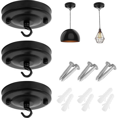 Bunthaus Crochet Pour Rosace De Plafond, 3 Plaques De Plafond Pour Lustres/paniers De Fleurs, Plaques De Plafond Vintage Avec Vis Assorties, Supportant 10 Kg (noir)