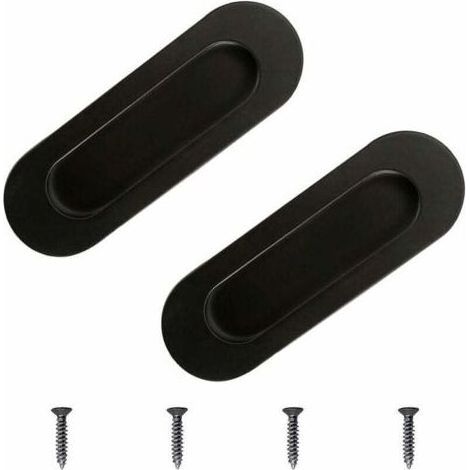 Poignées De Meuble, 2 Pièces, Acier Inoxydable Noir, Ovales, Encastrées, Pour Portes Coulissantes, Tiroirs Et Armoires.
