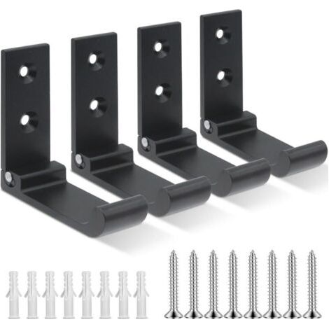 Bunthaus Lot De 4 Crochets Muraux Pliables En Aluminium Noir Support Casque, Patère Pour Manteaux, Vestes, Serviettes Avec Vis Incluses