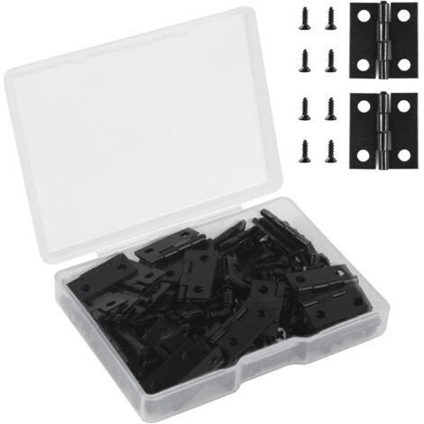 Bunthaus 50pcs Petites Charnieres Plates 18 15mm, Petite Charnière Noire Avec 200 Vis. Mini Charniere Modelisme Durable Et Robuste