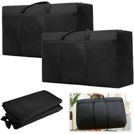 Bunthaus Lot De 2 160l Grand Sac De Rangement, Imperméable Housse Rangement Couette, Sac Demenagement En Tissu Oxford 420d, Pour Déménagement, Couette, Couvertures, Oreillers (90 X 55 X 27 Cm, Noir)