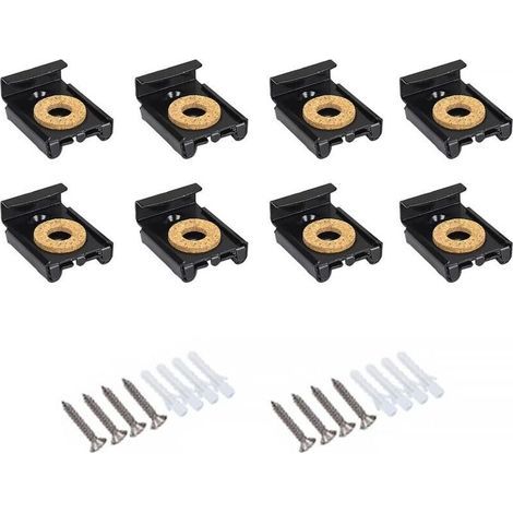 Bunthaus Lot De 8 Fixations Pour Miroir - Clips À Ressort - Kit De Fixation Murale Avec Chevilles Et Vis (noir)