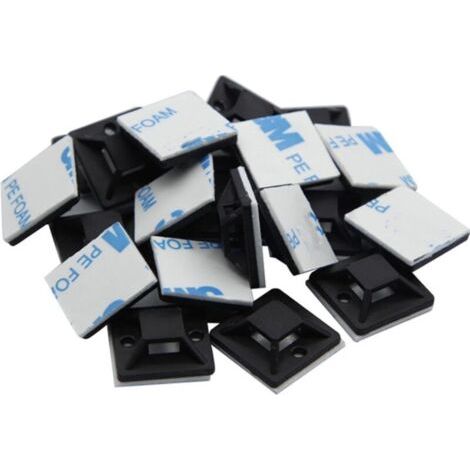 Bunthaus Lot De 300 Supports Adhésifs Pour Serre-câbles - 20 X 20 Mm - Fixation De Câble - Noir
