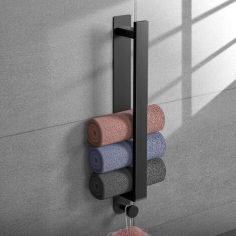 Bunthaus Porte-serviettes Sans Perçage Avec Crochet, Barre Porte-serviettes Autocollante Noire Mate De 40 Cm, Accessoire De Salle De Bain Décoratif, Porte-serviettes D'Invités, Porte-serviettes De Sal