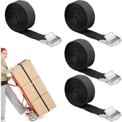Bunthaus Lntyq Lot De 4 Sangle,sangles 2 M,sangle A Cliquet,sangles D'Arrimage,sangles De Fixation Réglables Avec Fermeture À Pince Pour Le Transport, Le Fret, Le Camping, Les Bagages (noir)