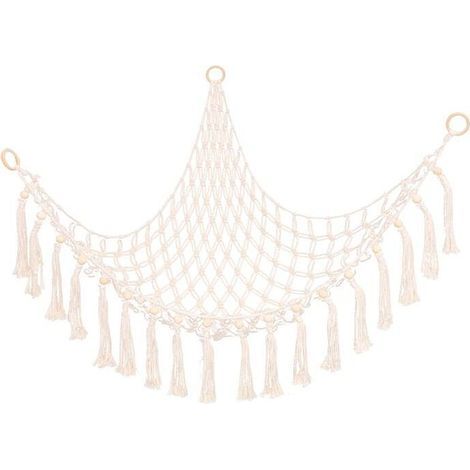 Bunthaus 1 Hamac De Rangement Pour Jouets, Hamac Bohème Pour Jouets En Peluche, Support De Rangement Suspendu Pour Chambre D'Enfant, Blanc