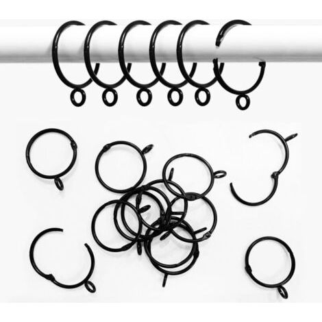 Bunthaus 16 Anneaux De Douche En Métal, Anneau Circulaire Ouvrable De 38mm Pour Tringles À Rideaux, Antirouille Cercle Metal Anneaux Avec Oeillet Pour Rideaux, Salle De Bain (noir)