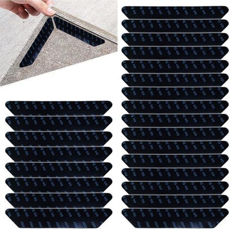 Bunthaus 24pièces Anti Derapant Tapis,rug Grippers,antiderapant Autocollants De Tapis,réutilisable Et Lavable Tapis Antidérapant,pour Planchers De Bois Franc,carpettes Et Tapis,noir,130 X 25mm