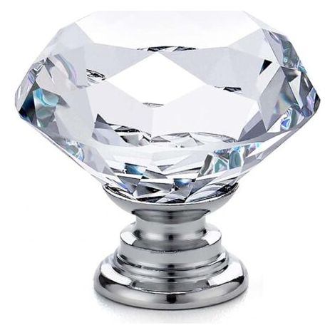 Bunthaus 20 X Poignées Et Boutons De Meubles En Verre – Poignées De Porte D'Armoire – Poignées De Tiroir – Diamant En Verre Cristal Transparent + Base Argentée – 30 X 28 Mm