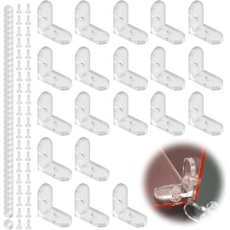 Bunthaus Lot De 20 L-équerre De Fixation, 90 Degrés, Support D'Angle, Pour Meubles Et Boîtes En Bois, Angle Droit, Acrylique, Transparent, Vis Et Écrous Inclus
