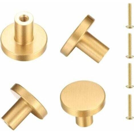 Bunthaus Poignee De Porte Laiton Massif Rond, Poignée De Meuble, Poignée Boutons De Tirage Tiroir Armoire Placards Commode Cuisine, Monotrou Poignée Doree - 4 Pièces(n33mm20mm)