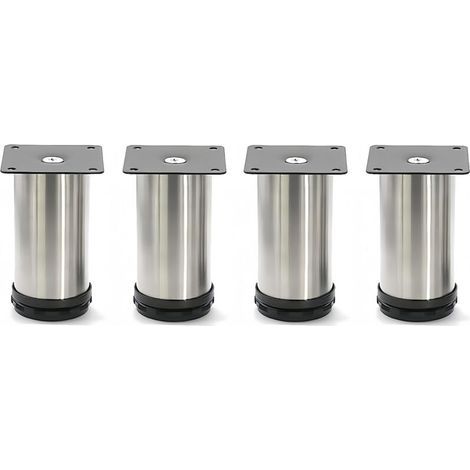 Bunthaus Csparkv 4 Pièces Pied De Meuble,pieds De Meuble Reglable Acier Inoxydable,pied Meuble Salle De Bain Bureau Meuble Cuisine,hauteur Réglable 0-10 Mm (argenté,6cm)