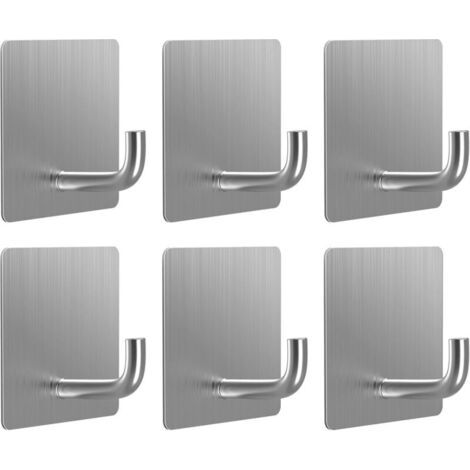 Bunthaus Lntyq Crochet Adhesif Mural, Set De 6 Porte Manteau Mural Sans Percage, Patere Salle De Bain En Acier Inoxydable, Résistant À L'Eau Et Antirouille, Design Élégant Et Moderne(argent)