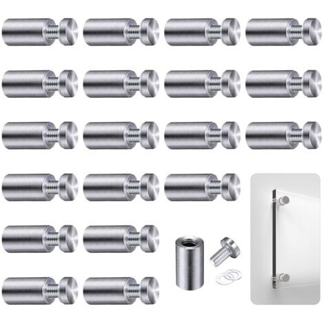Bunthaus Entretoise, 20 Pièce Vis D'Écartement, Verre Publicité Axe Entretoise Boulon Fix Verre Standoff Publicité, Pour Plaques Et Présentoirs De Signe,12x 25mm (argent)