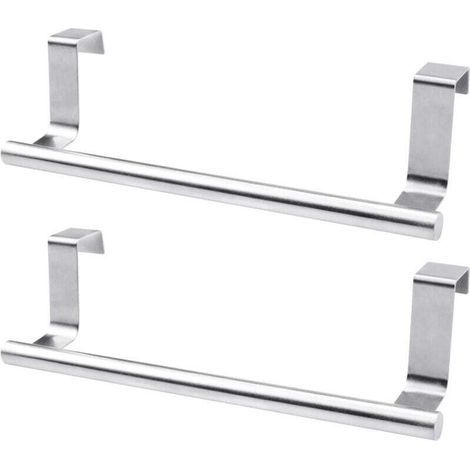 Pair 2 Pièces (23cm, Argent) Porte Serviette De Porte, Porte Serviette Salle De Bain Sans Percage, Rail De Suspension En Acier Inoxydable Pour Porte Torchons Cuisine