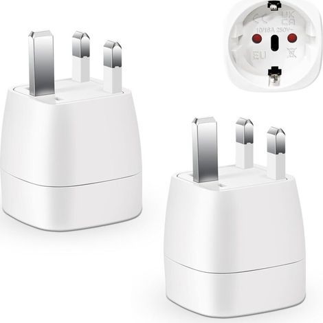Pair 2 Pièces Adaptateur Prise Anglaise, Adaptateur De Voyage France Vers Uk, Adaptateur De Prise Pour Irlande, Angleterre, Ecosse, Dubaï, Malte, Adaptateur Type G (blanc)