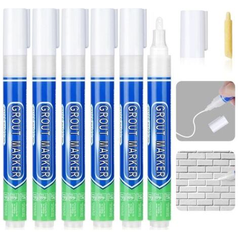 Bunthaus Stylo Joint Carrelage Blanc, 6pcs Stylo De Carrelage À Coulis, Imperméable Marqueur Joints, Rénovateur De Coulis Blanc Pour Salle De Bain, Cuisine, Carrelage, Sol