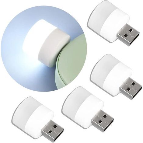 Lot De 4 Veilleuses Usb, À Brancher, Lumière Blanche, Idéales Pour Les Chambres Et Les Salles De Bain, Éclairage D'Ambiance Usb