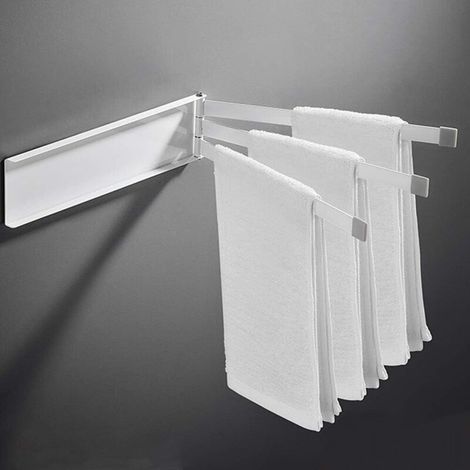 Bunthaus Porte-serviettes Mural Pivotant Avec 3 Barres En Acier Inoxydable Blanc - Rotation À 180 ° - Pour Cuisine, Salle De Bain, Toilettes - 3 Barres