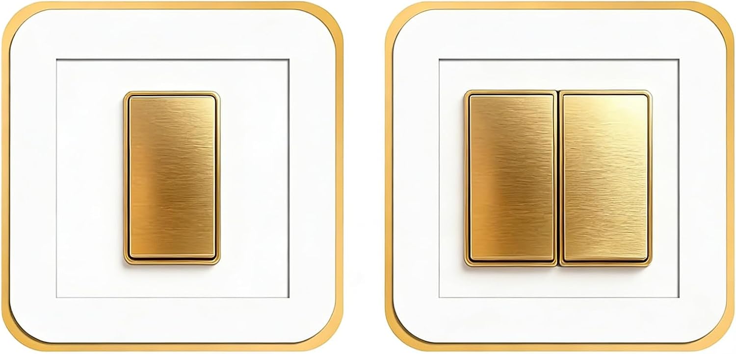 Ccykxa Set Mit 2 Runden/quadratischen Lichtschalterabdeckungen Aus Acryl, 86 X 86 Mm, Weiß Und Gold, Dekorative Abdeckung Für Zuhause, Wohnzimmer, Schlafzimmer