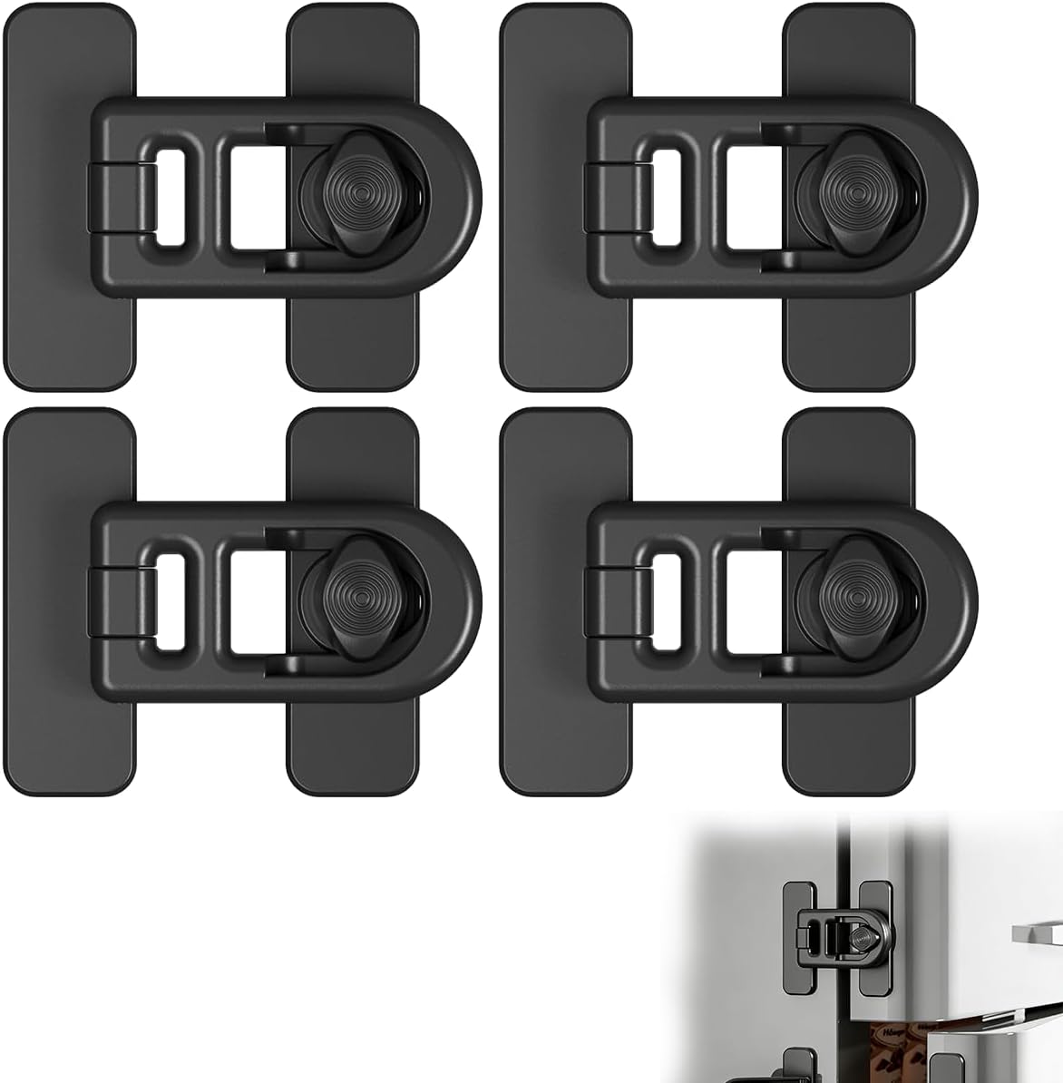 Ccykxa Kindersicheres Kühlschranktürschloss, 4er-set Schwarze Abs-schlösser Mit 90°-drehung, Babyschutz Für Kühlschrank, Schubladen Und Schränke