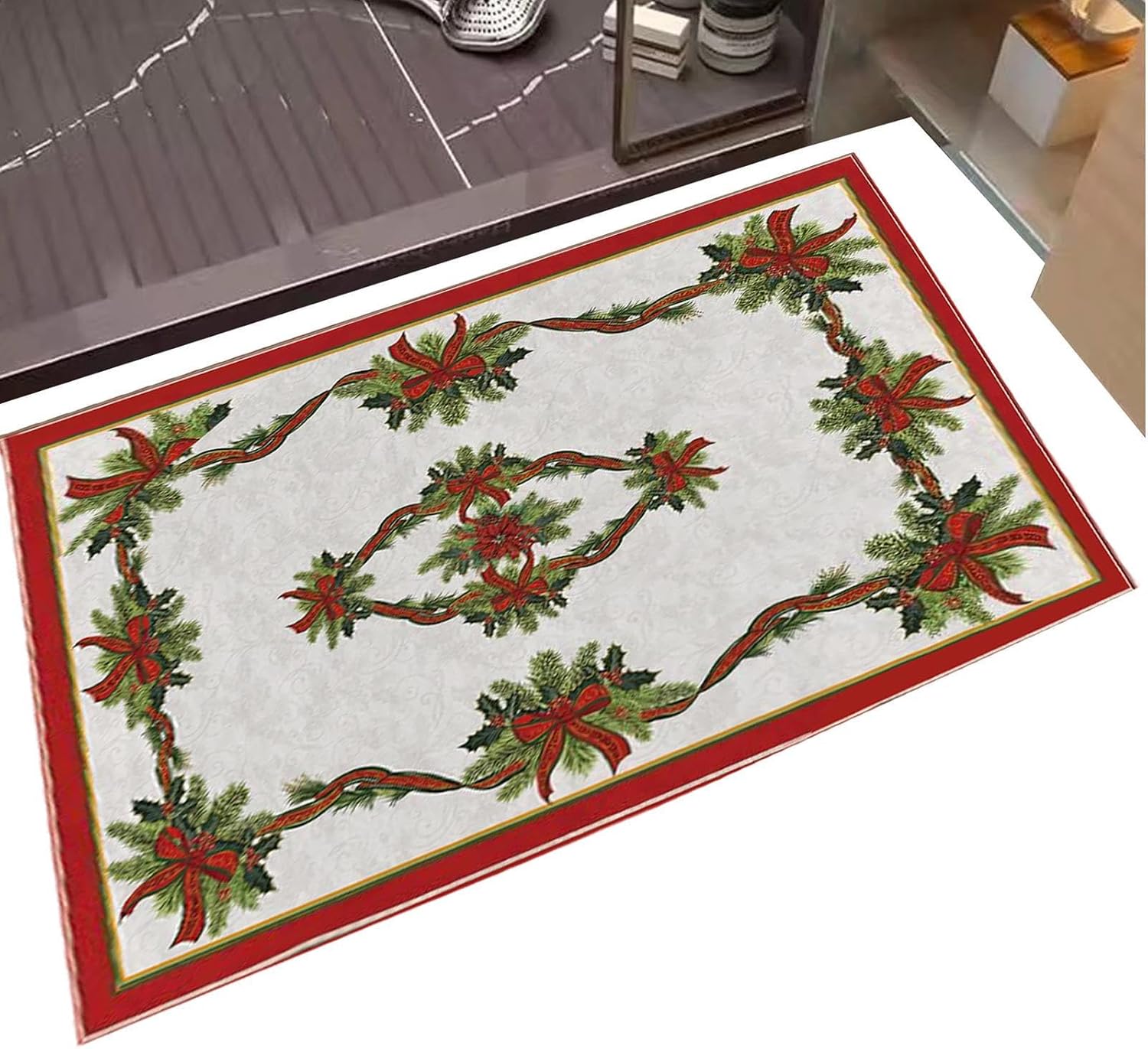 Ccykxa Weihnachtsteppich Fürs Wohnzimmer Weihnachts-fußmatte Heimtextilien Mit Baum, Schneeflocke Und Rentier Für Studentenwohnheim, Schlafzimmer, Gästezimmer