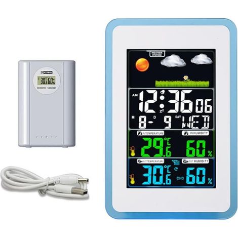 Drahtlose Wetterstation Für Drinnen Und Draußen, Innen- Und Außenthermometer, Hygrometer, Barometer Mit Led-sensor, Hintergrundbeleuchtung, Uhr, 10 Funktionen In Einem