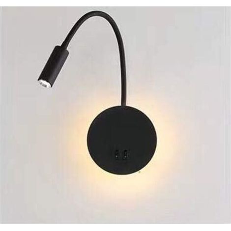 3w+8w Led-nachttischlampe, Schwarze Wandleseleuchte, Moderne Flexible Schwanenhals-led-leselampe Fürs Schlafzimmer Mit Schalter, 3000k