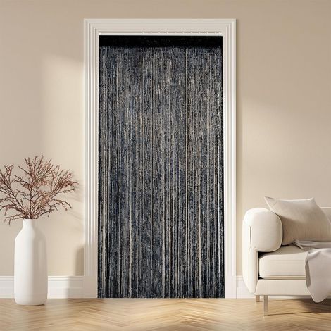 100 Cm X 200 Cm Perlen-fliegengittervorhang, Außentürvorhang, Raumteiler, Dekorativer Fadenvorhang Für Wohnzimmer- Und Schlafzimmerfenster, Schwarz