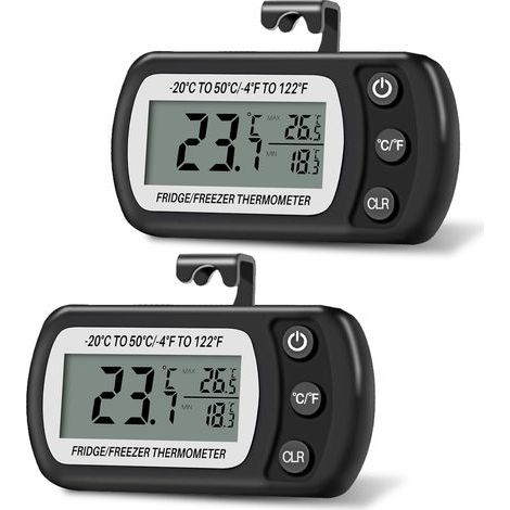 Digitales 2-sektions-thermometer -20 °c Bis 50 °c Mit Haken, Gut Lesbarem Lcd-display, Max/min-temperaturaufzeichnungsfunktion (schwarz)