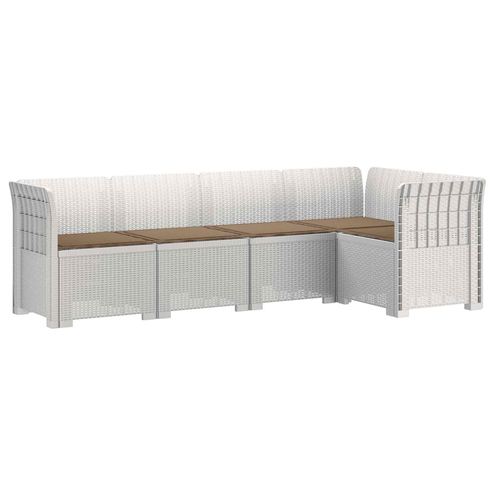 5-sitzer Gartensofa Mit Kissen Rattan-look 5-sitzer Pp Weiß Vidaxl