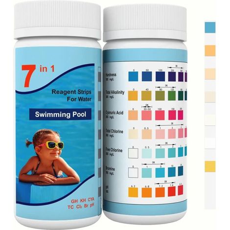 7 En 1 Bandelette Piscine, 100 Test Piscine Bandelettes Testeur Piscine Et Spa, Languette Piscine Test Eau Piscine Test Ph,chlore Le Brome, La Dureté Totale, L’acide Cyanurique And More