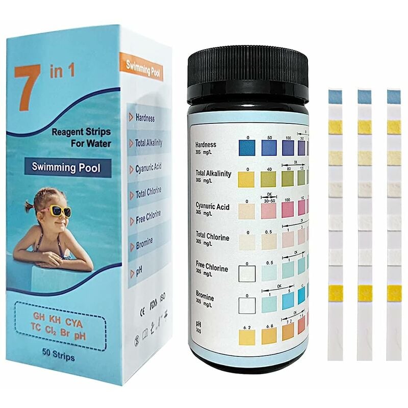 7-in-1-pool-teststreifen, 50 Pool-chlor-ph-tester Zum Genauen Testen Von Härte Und Gesamtalkalität, Für Aquarium, Pool, Brunnen Und Leitungswasser
