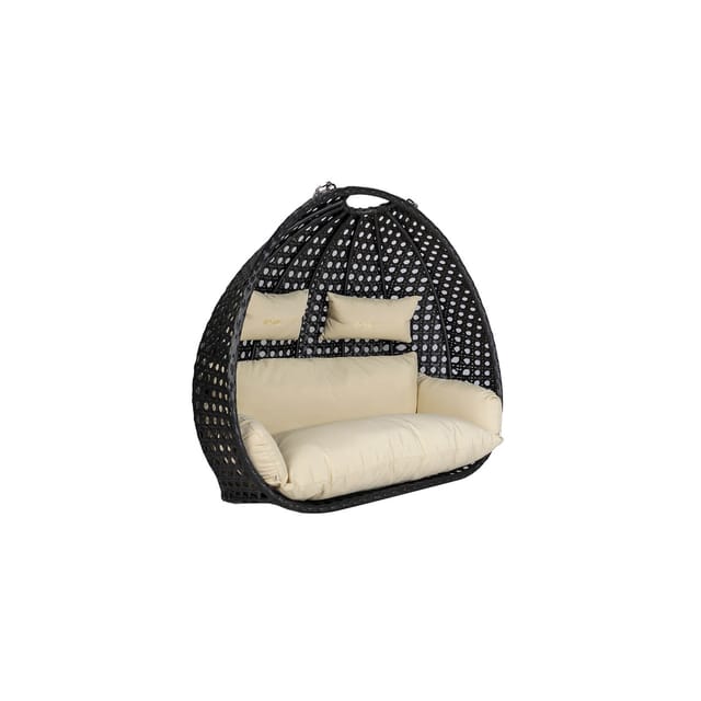 Home Deluxe - Polyrattan Hängesessel Nur Korb Und Kissen Twin Deluxe - Schwarz/creme Poly Rattan Hängesessel Hängekorb