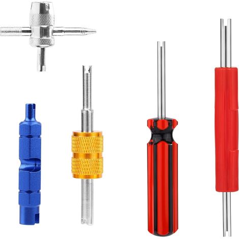 5 Pièces Kit De Réparation De Valves Pneu, Clé Démontage Noyau Valve À Tête Simple Et Double Extracteur Tige 4 Voies Clé Démontage Noyau Tige Pour Toutes Les Valves Standard