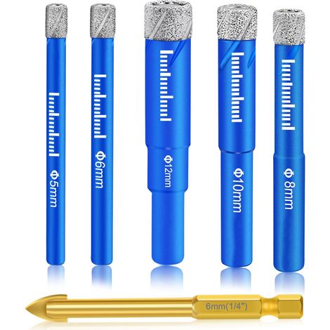 Foret Diamant Carrelage Coffret 5, 6, 8, 10, 12mm, Forets Metaux Pour 6mm, Meche Perceuse Metal, Forêt Métaux Mèches Percage Drill Bits Carrellage À Céramique Gres Verre Granit