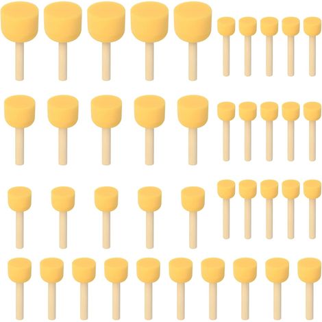 40 Pièces Pinceau En Mousse, Pinceaux Éponge Peinture Avec Manche Bois, Pour Peinture Art Artisanat Poterie Graffiti - 4 Tailles