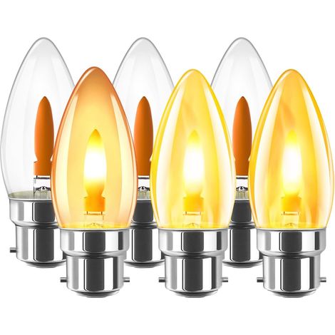 Ampoule Led À Filament, 1w Ampoule B22 Blanc Chaud, Veilleuse Ampoules Flamme B22, Halloween Ampoules Simulant Des Flamme Ondulantes, 1800k Ambré, Non-dimmable, Lot De 6