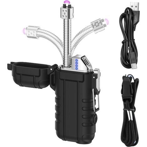 Briquet À Arc Électrique, Rechargeable Par Usb, Long, Avec Lumière Et Sifflet D'Urgence, Portable, Étanche, Coupe-vent, Sans Flamme, Pour Bougies Yankee Candle, Barbecue, Cuisinière, Camping, Cheminée