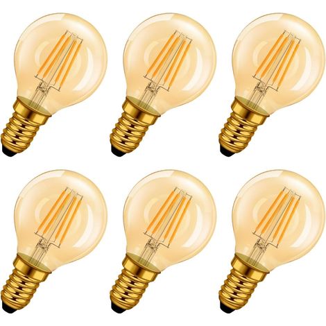 Lampe À Led E14 4w (remplace 35w), 2400k Blanc Chaud, Mini Globale À Filament, Ultra Lumineux 410lm, Style Vintage De Lampe Rustique, Non-dimmable, Lot De 6