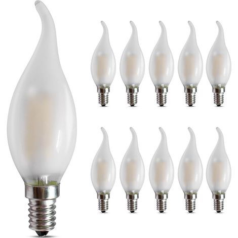 Ampoule Led E14 Flamme, Dimmable 4w 400lm, Blanc Chaud 2700k Lustre Ampoules, Lampe Suspension Vintage, Pointe Courbée Givrée, Lot De 10 [classe Énergétique F]