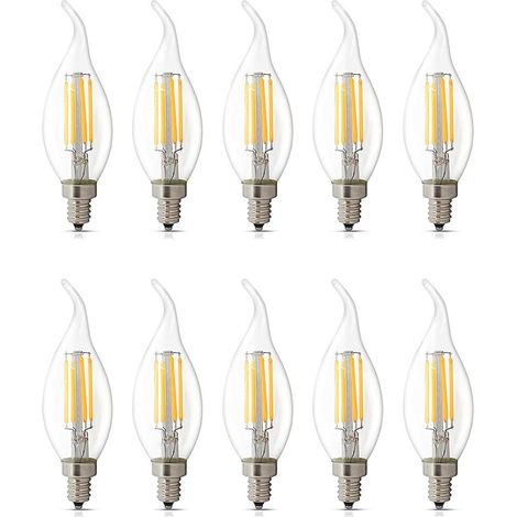 Lot De 10 Ampoules Led E14 À Intensité Variable 4 W, Blanc Chaud 2700 K, C35 Forme De Flamme À Pointe Inclinée, Ampoules Led Vintage Pour Lustre, Équivalent À Une Ampoule Halogène Candélabre [classe É
