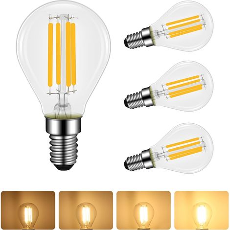 Lot De 4 Ampoule Led E14 4w Filament Dimmable, Equivalent À Ampoule Incandescente 40w, Blanc Chaud 2700k, 400 Lumen, Petite Vis Edison, G45/p45 Forme, Lampe Filament Vintage Transparent [classe Énergé