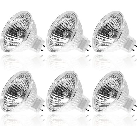 Ampoule Halogène Gu5.3 50w 12v, Ampoule Mr16 Dimmable 500lm 2700k Blanc Chaud, Ampoule Halogene 2 Broches Couvercle En Verre Pour Plafonnier, Pack De 6 [classe Énergétique G]